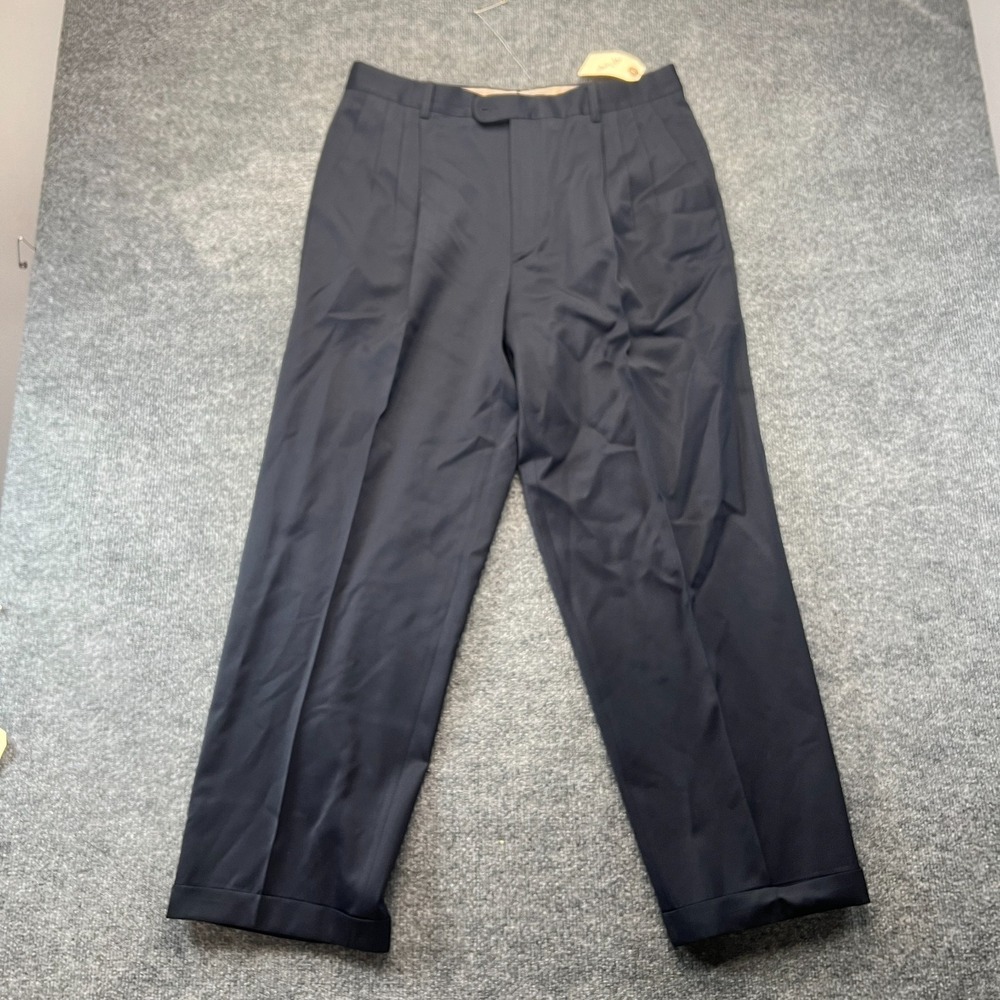 Zanella Dress Pants Mens 34x30 Black Pleated Tailored Fit Cuffed Ankle Luxury